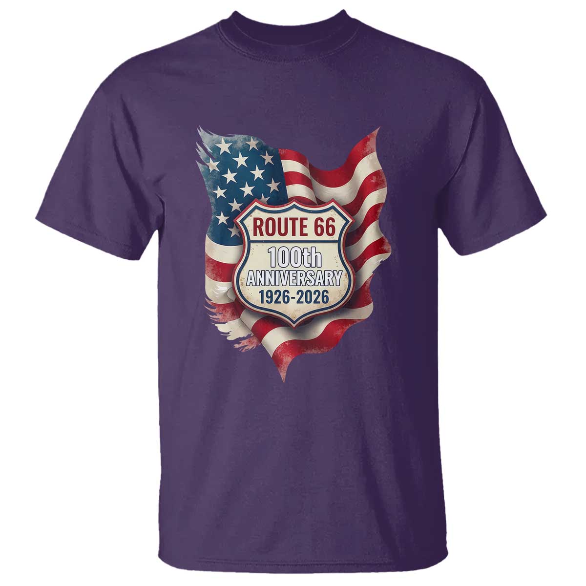 Route Highway 66 Centennial T Shirt Vintage American Flag Patriotic Gift TS12 Purple Print Your Wear