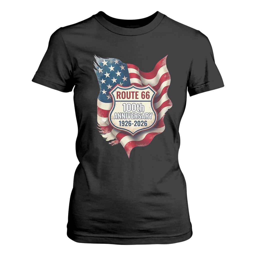 Route Highway 66 Centennial T Shirt For Women Vintage American Flag Patriotic Gift TS12 Black Print Your Wear