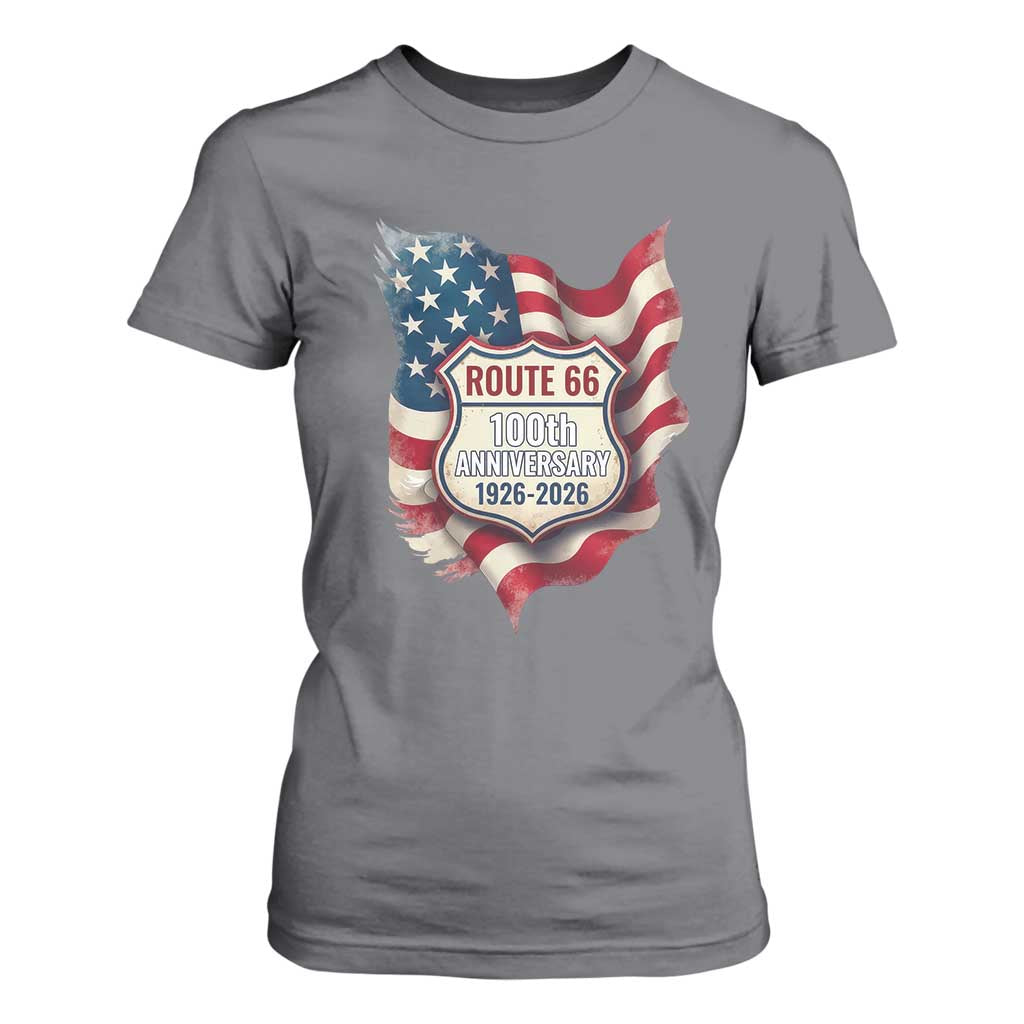 Route Highway 66 Centennial T Shirt For Women Vintage American Flag Patriotic Gift TS12 Charcoal Print Your Wear