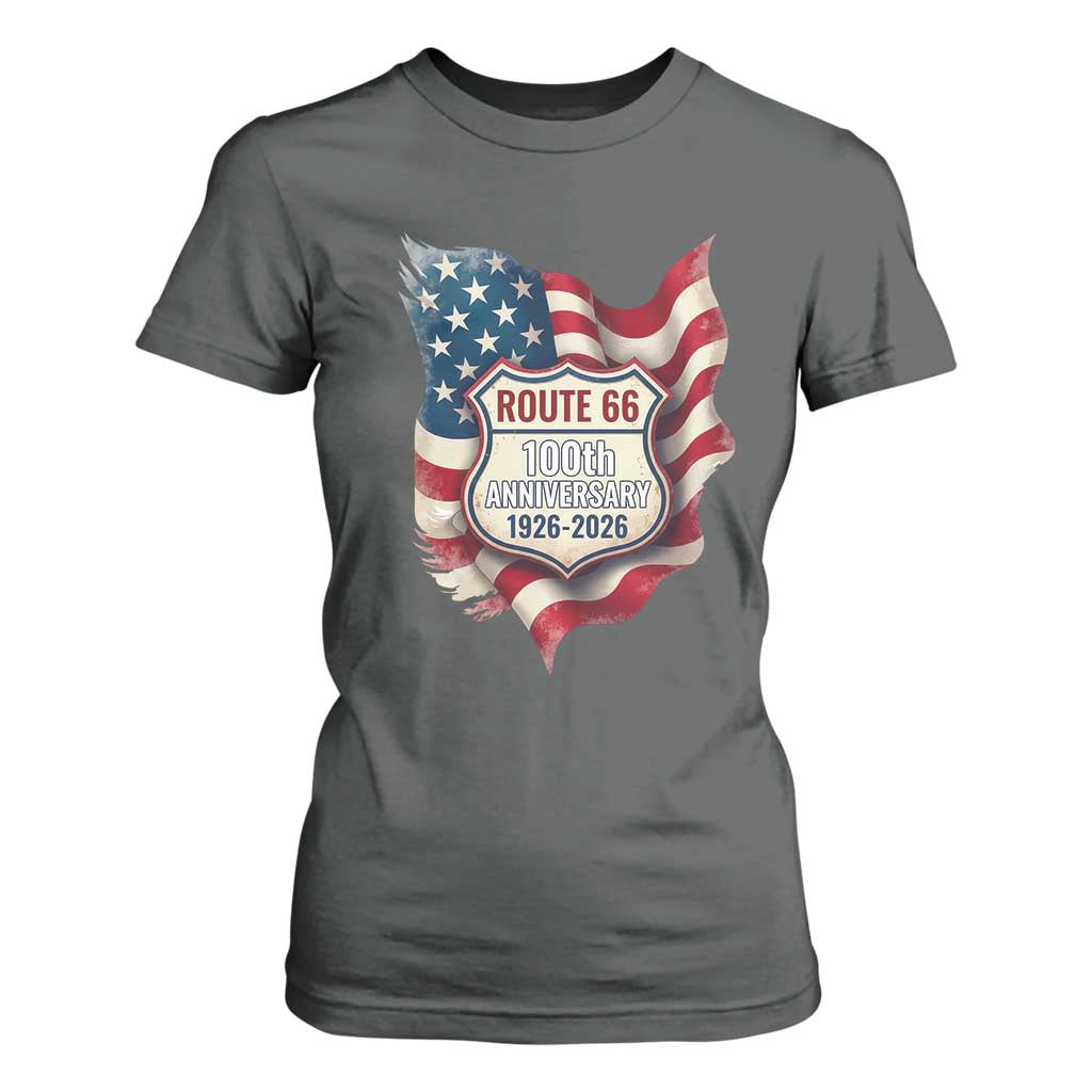 Route Highway 66 Centennial T Shirt For Women Vintage American Flag Patriotic Gift TS12 Dark Heather Print Your Wear
