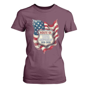 Route Highway 66 Centennial T Shirt For Women Vintage American Flag Patriotic Gift TS12 Maroon Print Your Wear