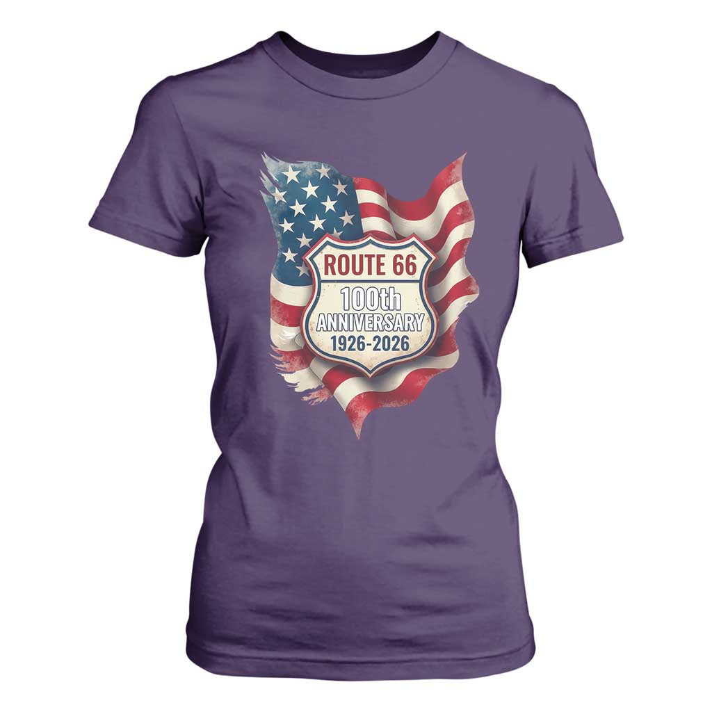 Route Highway 66 Centennial T Shirt For Women Vintage American Flag Patriotic Gift TS12 Purple Print Your Wear