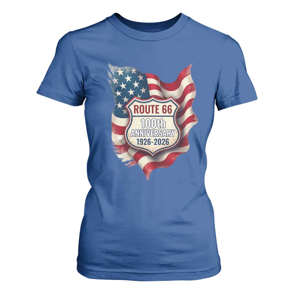 Route Highway 66 Centennial T Shirt For Women Vintage American Flag Patriotic Gift TS12 Royal Blue Print Your Wear