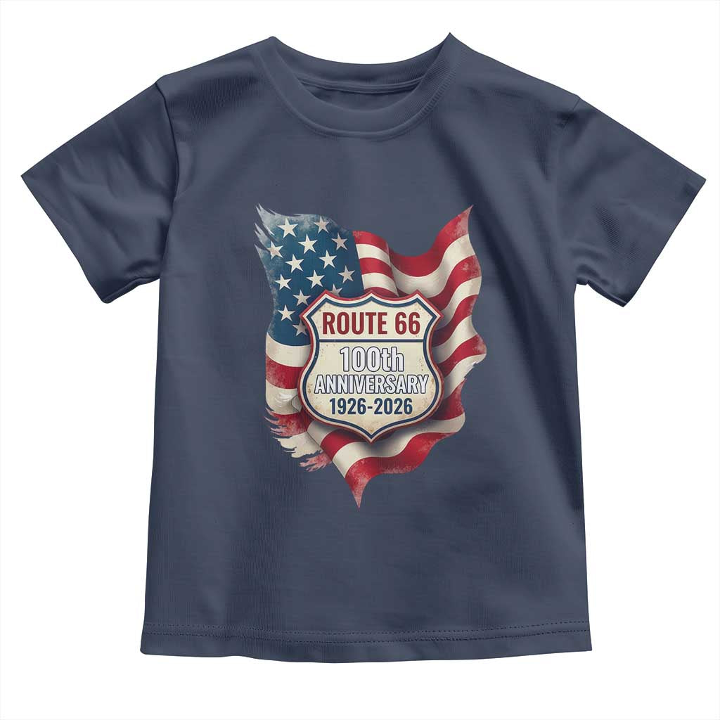 Route Highway 66 Centennial Toddler T Shirt Vintage American Flag Patriotic Gift TS12 Navy Print Your Wear