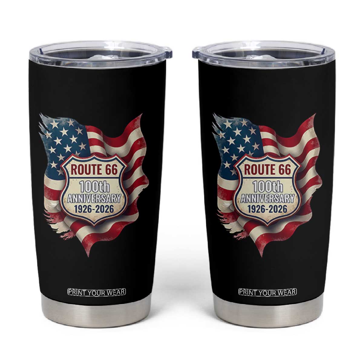 Route Highway 66 Centennial Tumbler Cup Vintage American Flag Patriotic Gift TS12 Black Print Your Wear