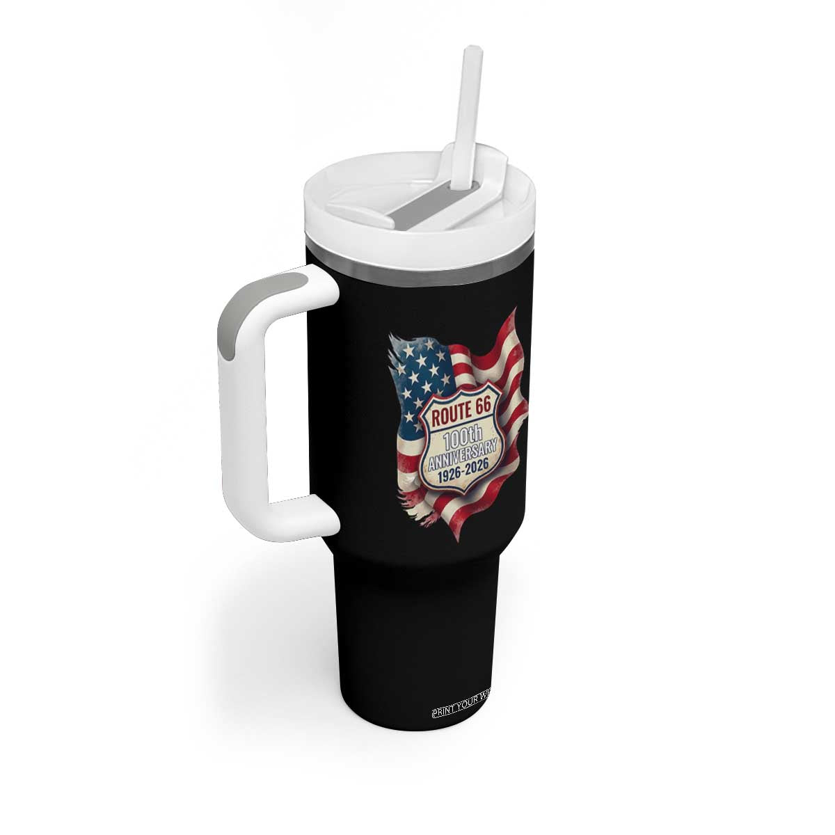 Route Highway 66 Centennial Tumbler With Handle Vintage American Flag Patriotic Gift TS12 Print Your Wear
