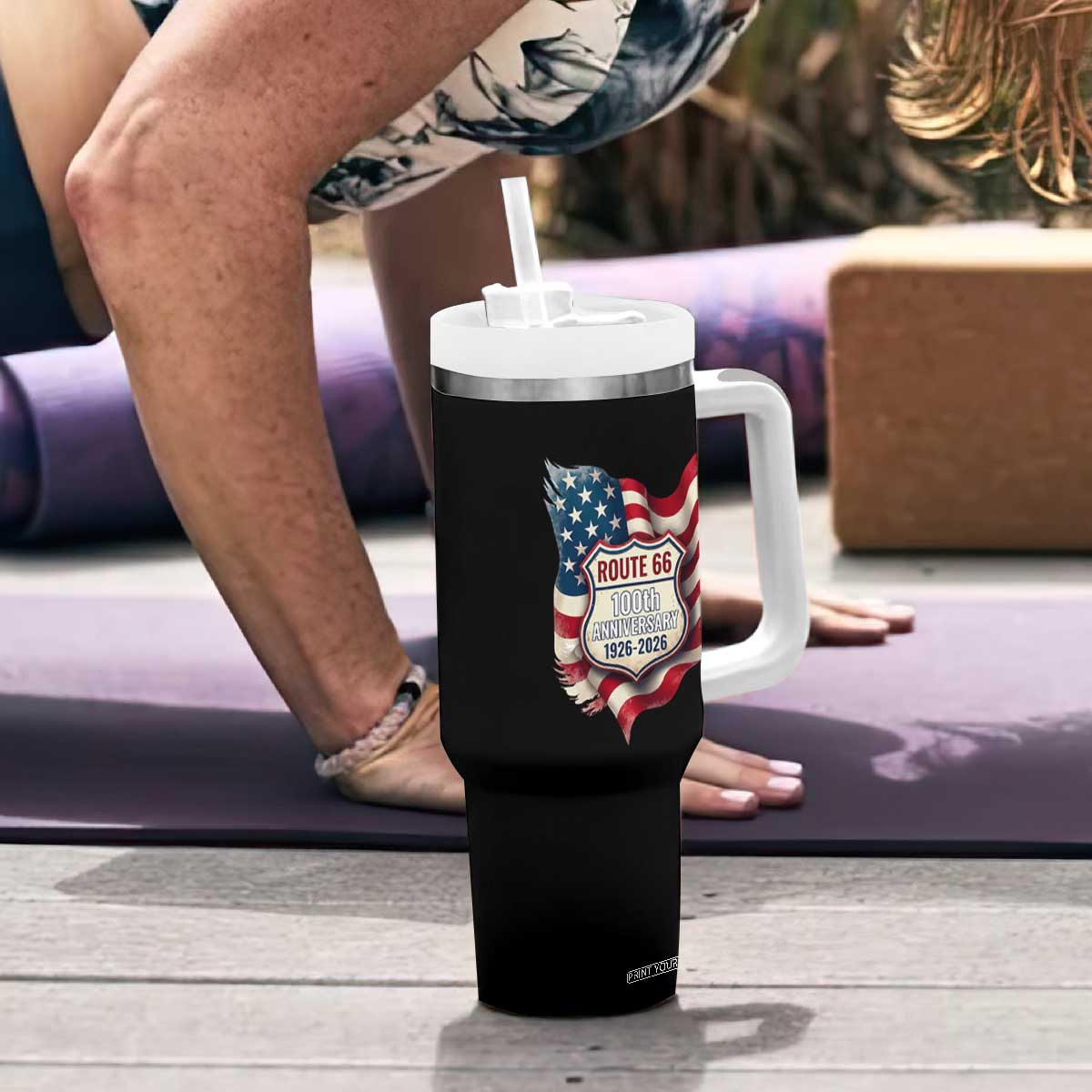 Route Highway 66 Centennial Tumbler With Handle Vintage American Flag Patriotic Gift TS12 Print Your Wear