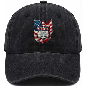 Route Highway 66 Centennial Washed Cotton Baseball Cap Vintage American Flag Patriotic Gift TS12 Print Your Wear