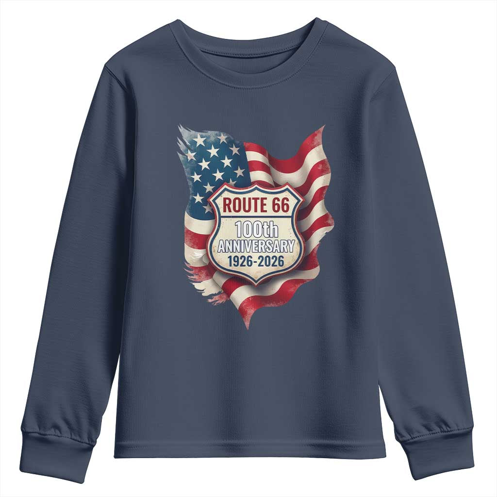 Route Highway 66 Centennial Youth Sweatshirt Vintage American Flag Patriotic Gift TS12 Navy Print Your Wear