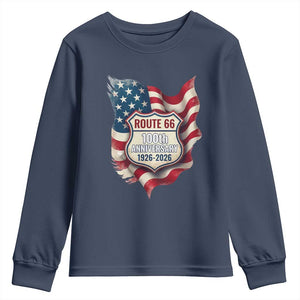 Route Highway 66 Centennial Youth Sweatshirt Vintage American Flag Patriotic Gift TS12 Navy Print Your Wear