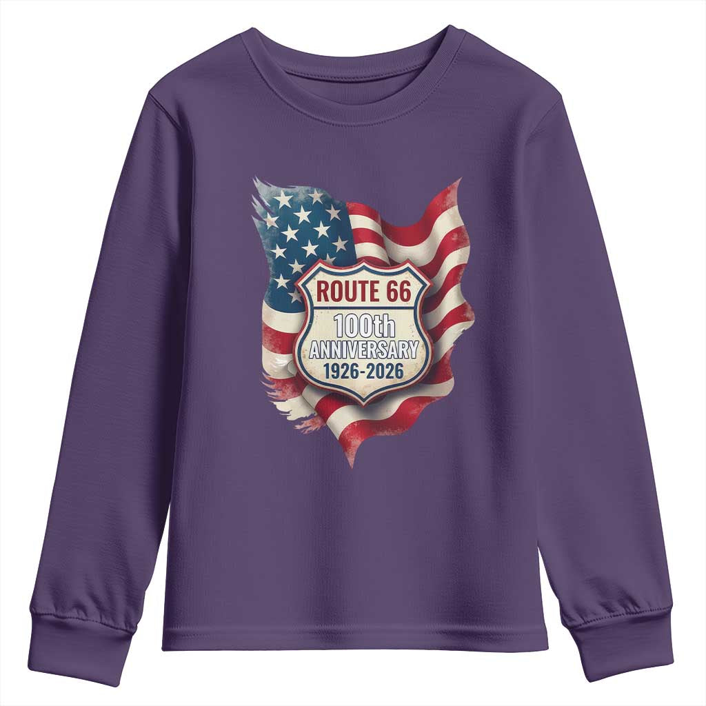 Route Highway 66 Centennial Youth Sweatshirt Vintage American Flag Patriotic Gift TS12 Purple Print Your Wear
