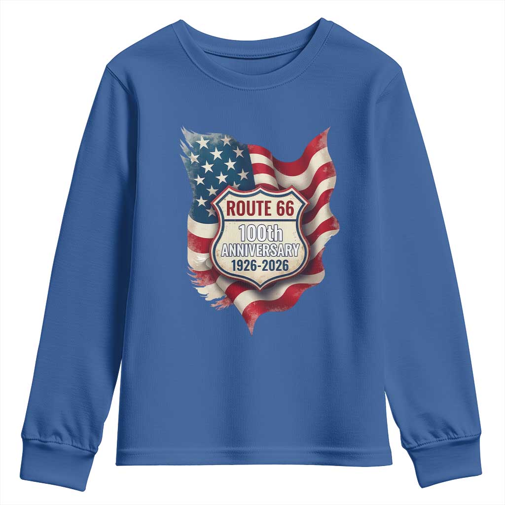Route Highway 66 Centennial Youth Sweatshirt Vintage American Flag Patriotic Gift TS12 Royal Blue Print Your Wear