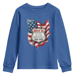 Route Highway 66 Centennial Youth Sweatshirt Vintage American Flag Patriotic Gift TS12 Royal Blue Print Your Wear