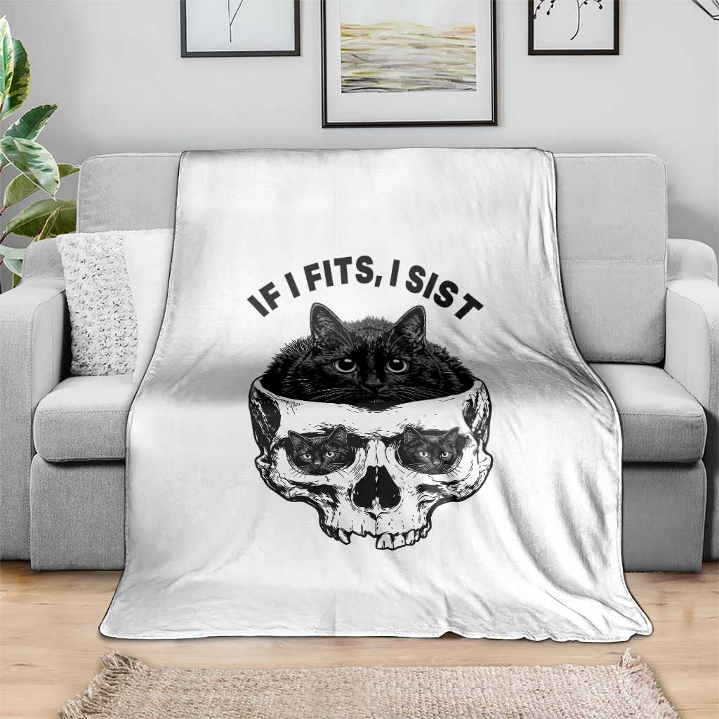 If I Fits I Sits Black Cat Skull Throw Blanket Gothic Dark Humor Gift TS12 Print Your Wear