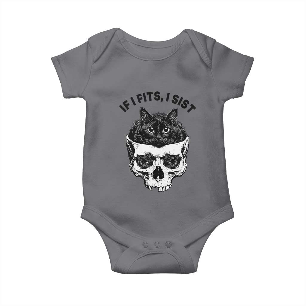 If I Fits I Sits Black Cat Skull Baby Onesie Gothic Dark Humor Gift TS12 Charcoal Print Your Wear