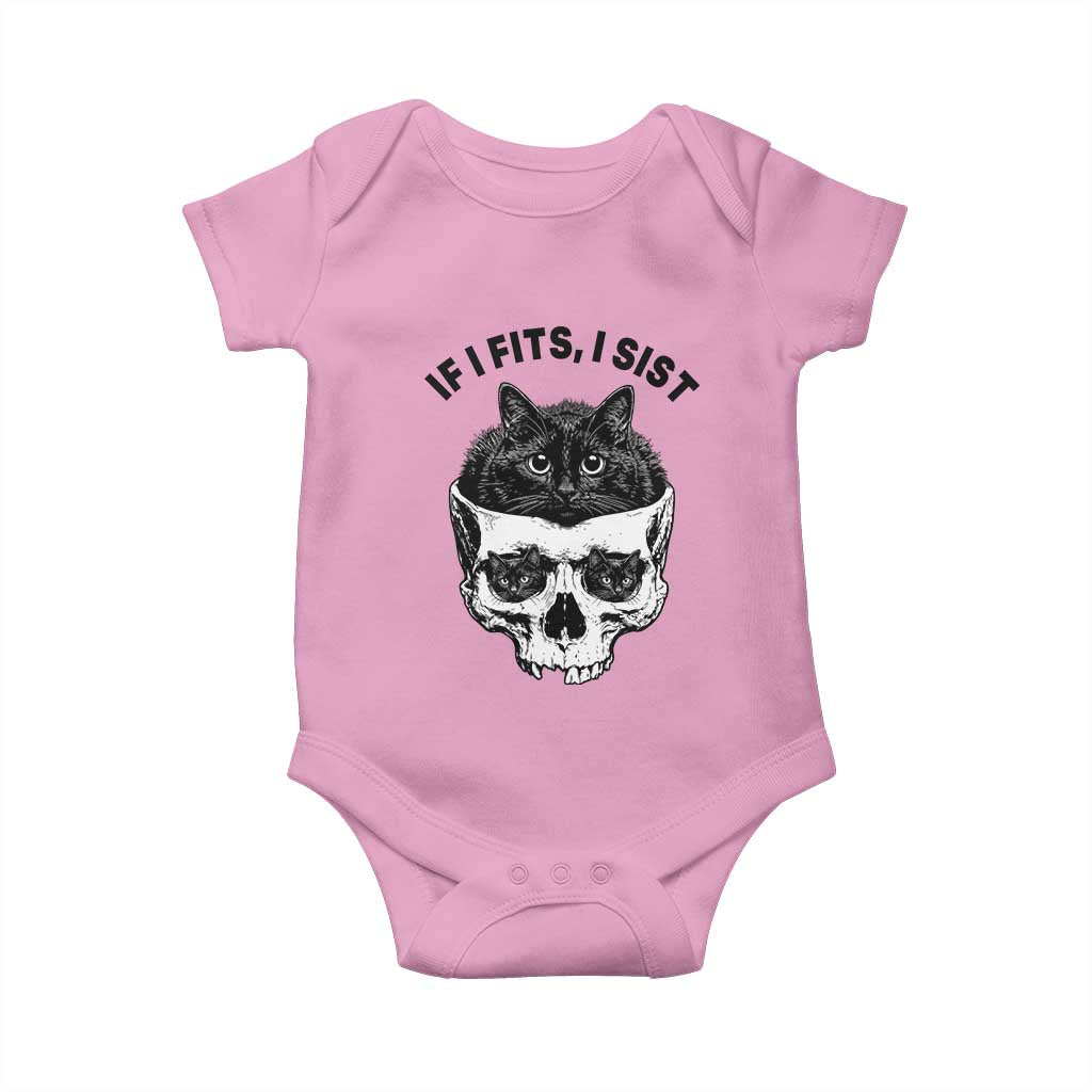 If I Fits I Sits Black Cat Skull Baby Onesie Gothic Dark Humor Gift TS12 Light Pink Print Your Wear