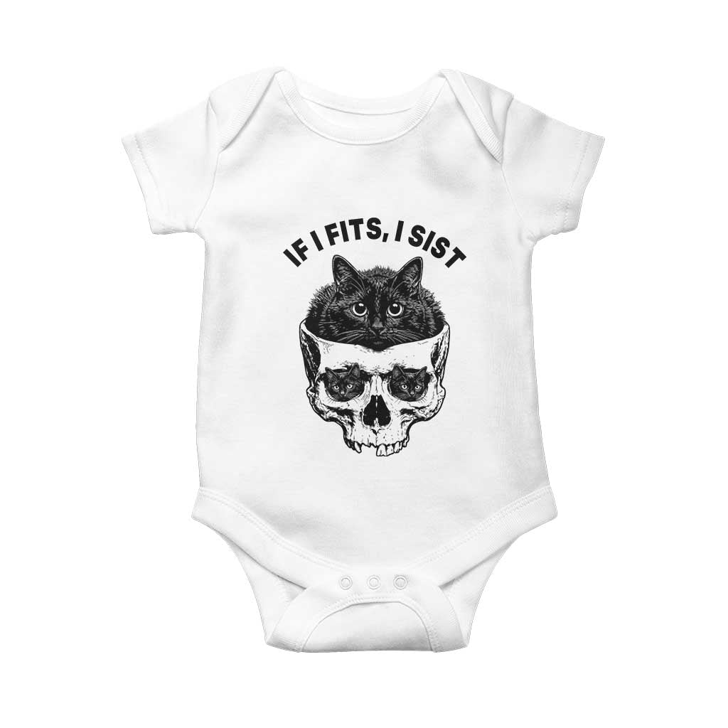 If I Fits I Sits Black Cat Skull Baby Onesie Gothic Dark Humor Gift TS12 White Print Your Wear