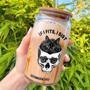 If I Fits I Sits Black Cat Skull Glass Can Gothic Dark Humor Gift TS12 White Print Your Wear