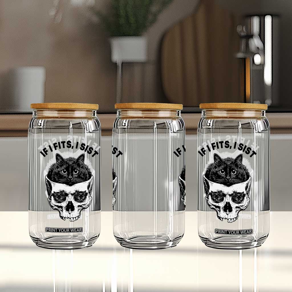 If I Fits I Sits Black Cat Skull Glass Can Gothic Dark Humor Gift TS12 Print Your Wear