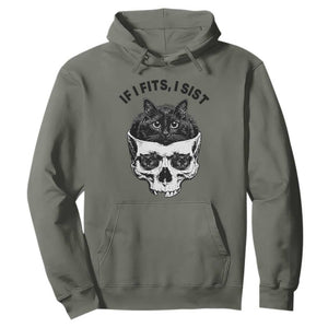 If I Fits I Sits Black Cat Skull Hoodie Gothic Dark Humor Gift TS12 Military Green Print Your Wear