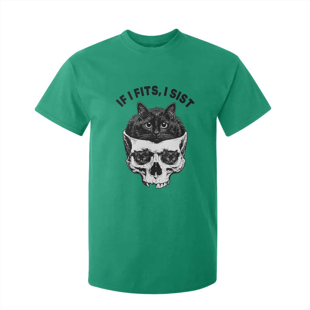 If I Fits I Sits Black Cat Skull T Shirt For Kid Gothic Dark Humor Gift TS12 Irish Green Print Your Wear