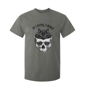 If I Fits I Sits Black Cat Skull T Shirt For Kid Gothic Dark Humor Gift TS12 Military Green Print Your Wear
