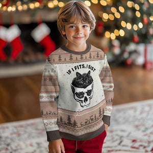 If I Fits I Sits Black Cat Skull Ugly Christmas Sweater Gothic Dark Humor Gift TS12 Mocha Mousse Print Your Wear