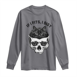 If I Fits I Sits Black Cat Skull Long Sleeve Shirt Gothic Dark Humor Gift TS12 Charcoal Print Your Wear