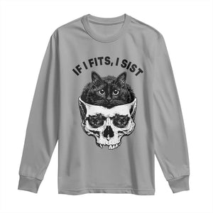 If I Fits I Sits Black Cat Skull Long Sleeve Shirt Gothic Dark Humor Gift TS12 Sport Gray Print Your Wear