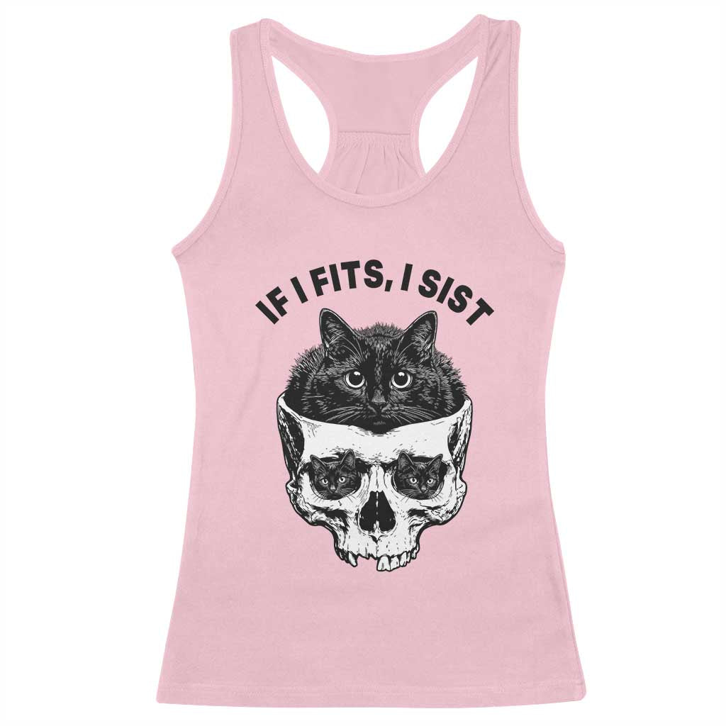 If I Fits I Sits Black Cat Skull Racerback Tank Top Gothic Dark Humor Gift TS12 Light Pink Print Your Wear
