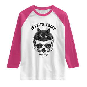 If I Fits I Sits Black Cat Skull Raglan Shirt Gothic Dark Humor Gift TS12 White Heliconia Print Your Wear