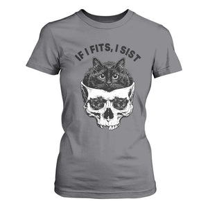 If I Fits I Sits Black Cat Skull T Shirt For Women Gothic Dark Humor Gift TS12 Charcoal Print Your Wear