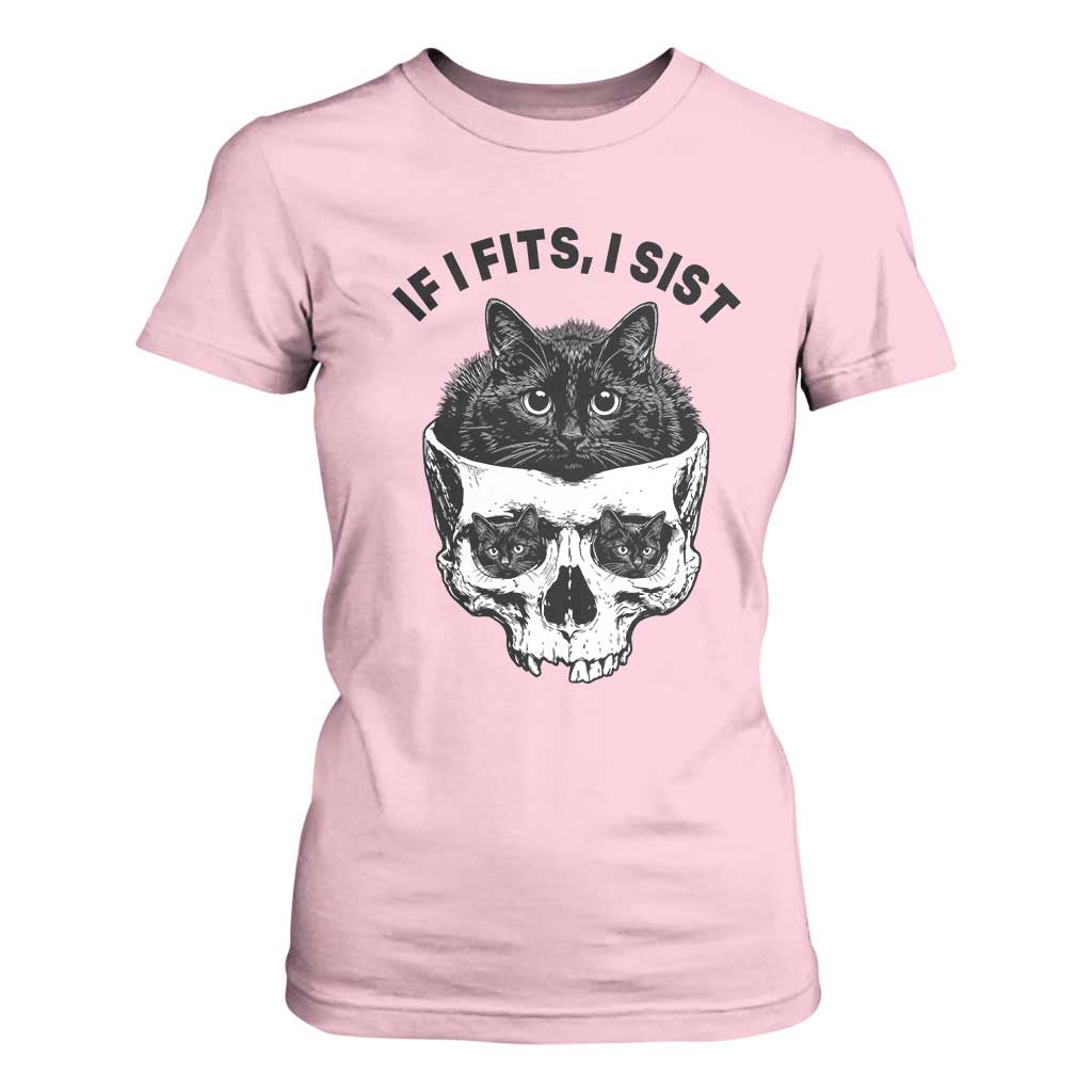 If I Fits I Sits Black Cat Skull T Shirt For Women Gothic Dark Humor Gift TS12 Light Pink Print Your Wear