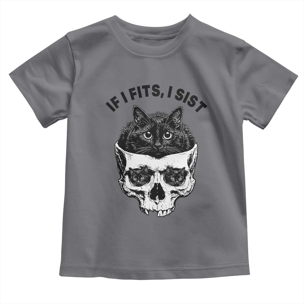 If I Fits I Sits Black Cat Skull Toddler T Shirt Gothic Dark Humor Gift TS12 Charcoal Print Your Wear