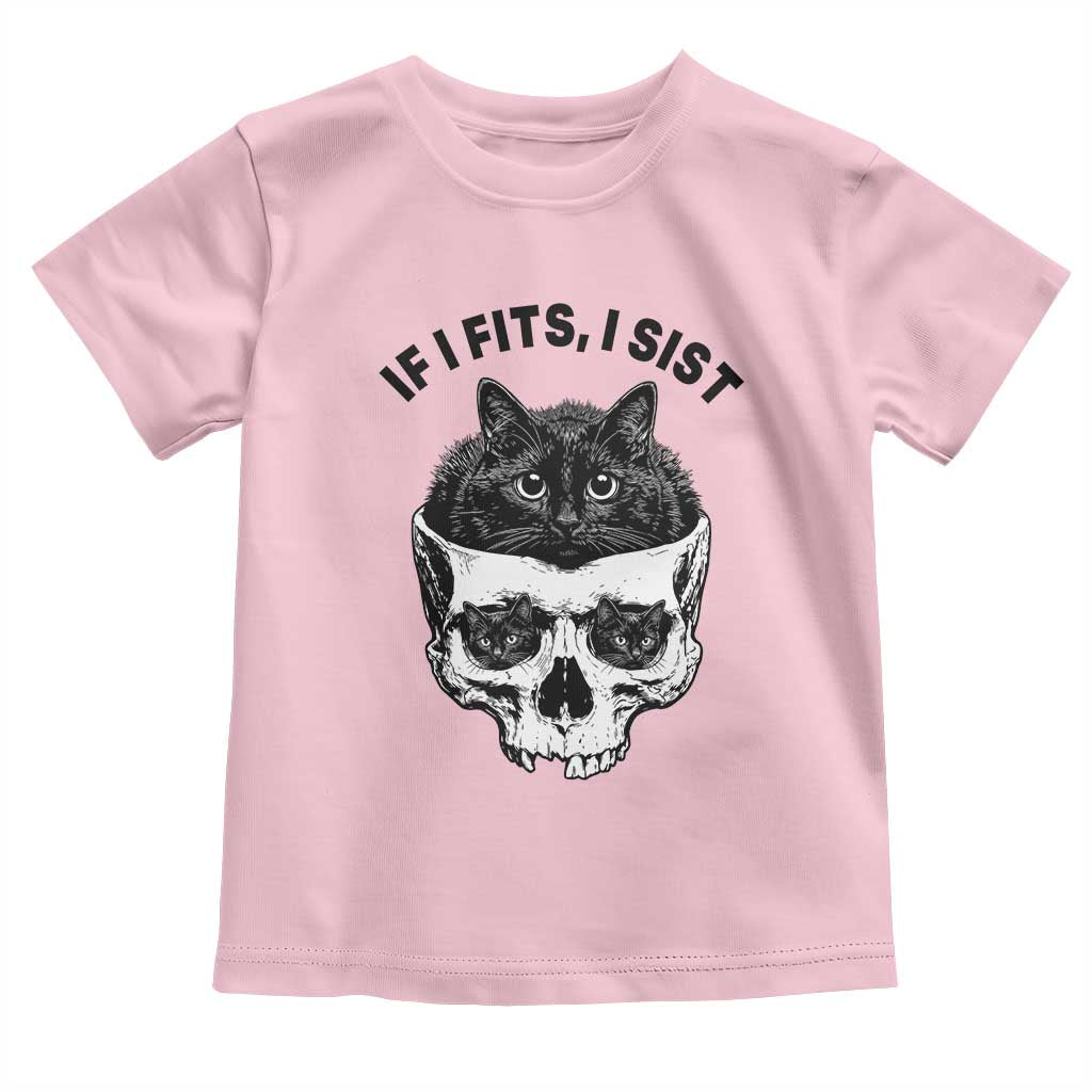 If I Fits I Sits Black Cat Skull Toddler T Shirt Gothic Dark Humor Gift TS12 Light Pink Print Your Wear