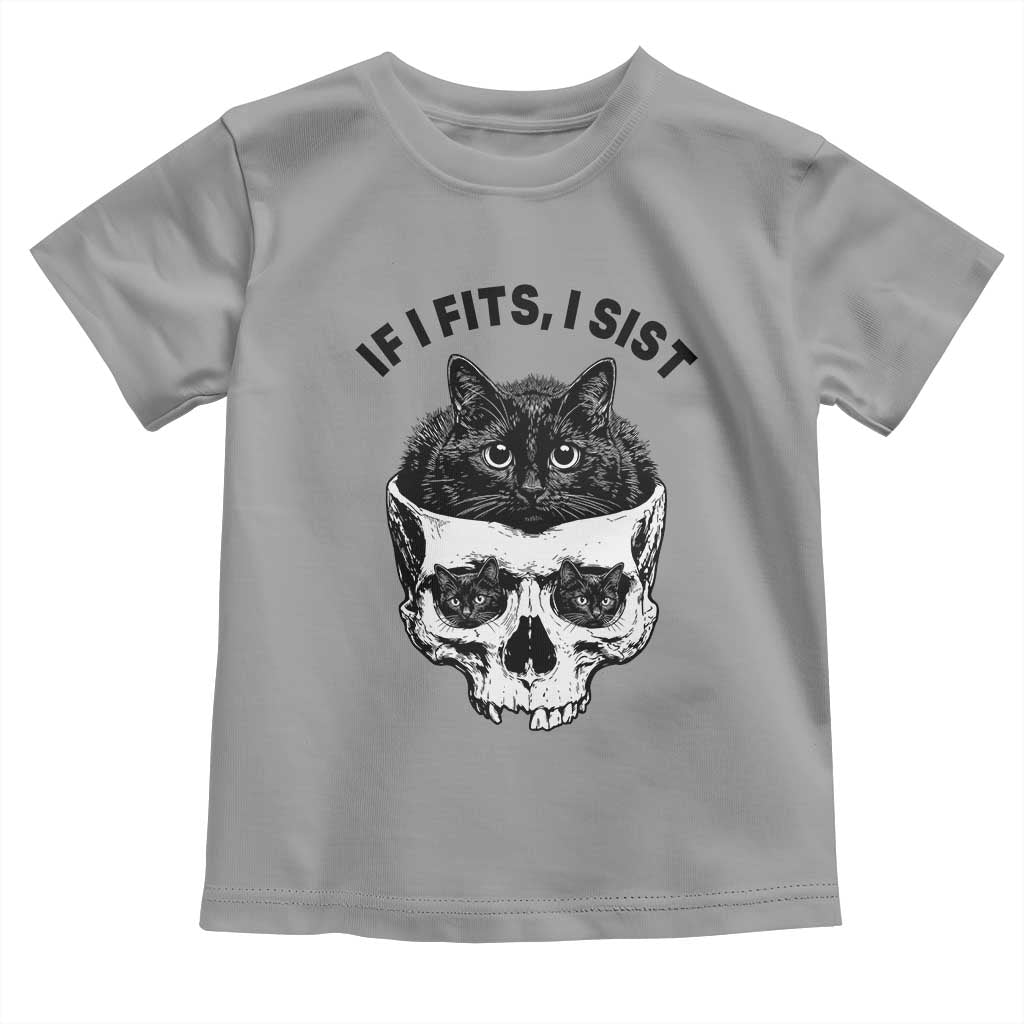 If I Fits I Sits Black Cat Skull Toddler T Shirt Gothic Dark Humor Gift TS12 Sport Gray Print Your Wear