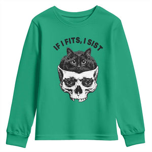 If I Fits I Sits Black Cat Skull Youth Sweatshirt Gothic Dark Humor Gift TS12 Irish Green Print Your Wear