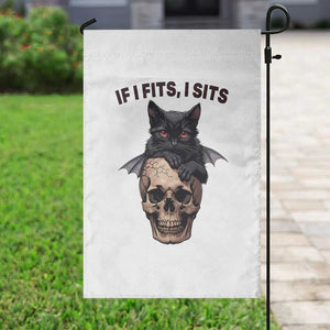 Gothic Cat Skull Graphic Garden Flag If I Fits I Sits Creepy Cute Gift TS12 Print Your Wear