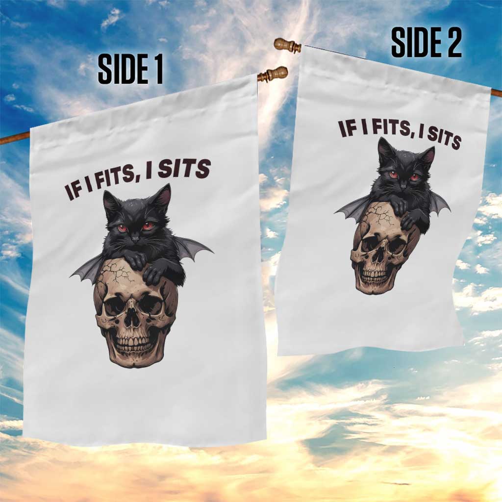 Gothic Cat Skull Graphic Garden Flag If I Fits I Sits Creepy Cute Gift TS12 Print Your Wear
