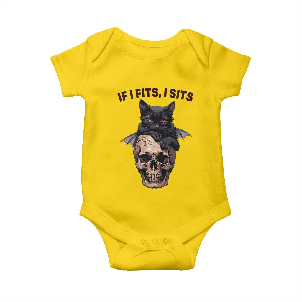 Gothic Cat Skull Graphic Baby Onesie If I Fits I Sits Creepy Cute Gift TS12 Daisy Print Your Wear