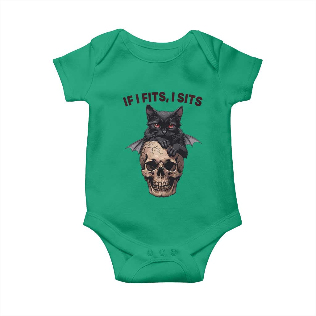 Gothic Cat Skull Graphic Baby Onesie If I Fits I Sits Creepy Cute Gift TS12 Irish Green Print Your Wear