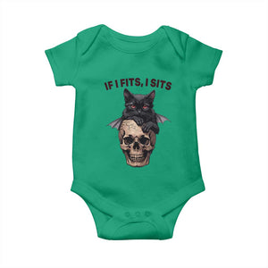 Gothic Cat Skull Graphic Baby Onesie If I Fits I Sits Creepy Cute Gift TS12 Irish Green Print Your Wear