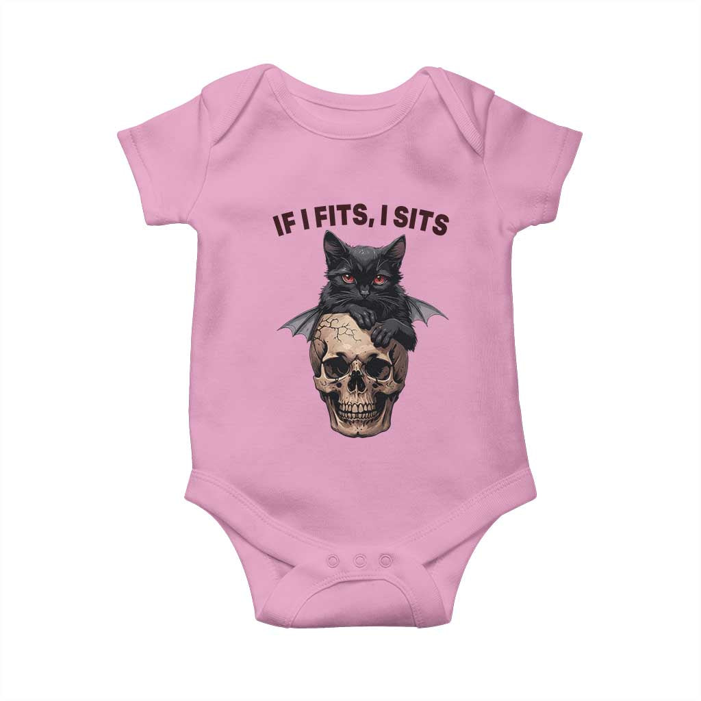 Gothic Cat Skull Graphic Baby Onesie If I Fits I Sits Creepy Cute Gift TS12 Light Pink Print Your Wear