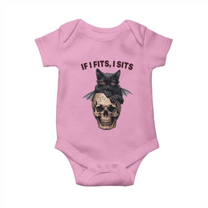 Gothic Cat Skull Graphic Baby Onesie If I Fits I Sits Creepy Cute Gift TS12 Light Pink Print Your Wear