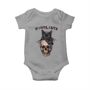 Gothic Cat Skull Graphic Baby Onesie If I Fits I Sits Creepy Cute Gift TS12 Sport Gray Print Your Wear