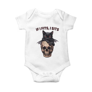 Gothic Cat Skull Graphic Baby Onesie If I Fits I Sits Creepy Cute Gift TS12 White Print Your Wear