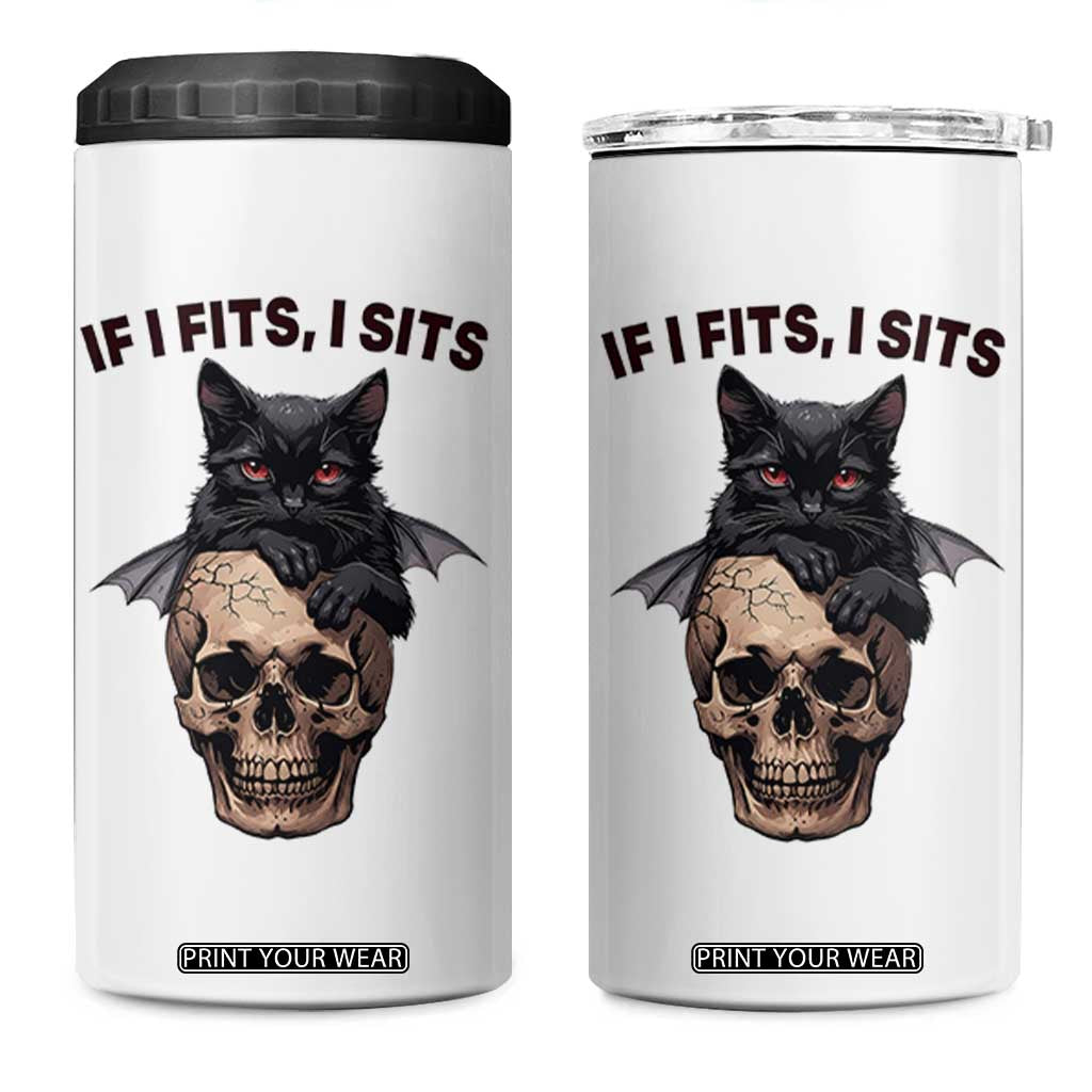 Gothic Cat Skull Graphic 4 in 1 Can Cooler Tumbler If I Fits I Sits Creepy Cute Gift TS12 One Size: 16 oz White Print Your Wear