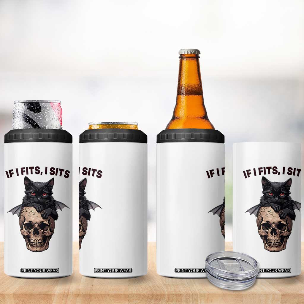 Gothic Cat Skull Graphic 4 in 1 Can Cooler Tumbler If I Fits I Sits Creepy Cute Gift TS12 Print Your Wear