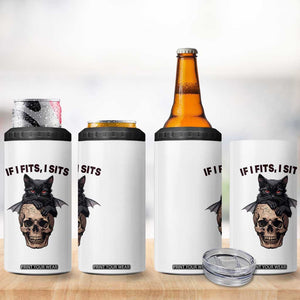 Gothic Cat Skull Graphic 4 in 1 Can Cooler Tumbler If I Fits I Sits Creepy Cute Gift TS12 Print Your Wear