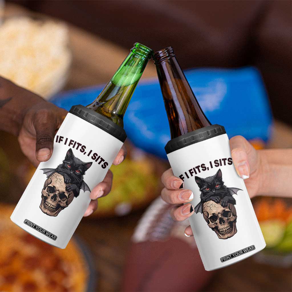 Gothic Cat Skull Graphic 4 in 1 Can Cooler Tumbler If I Fits I Sits Creepy Cute Gift TS12 Print Your Wear